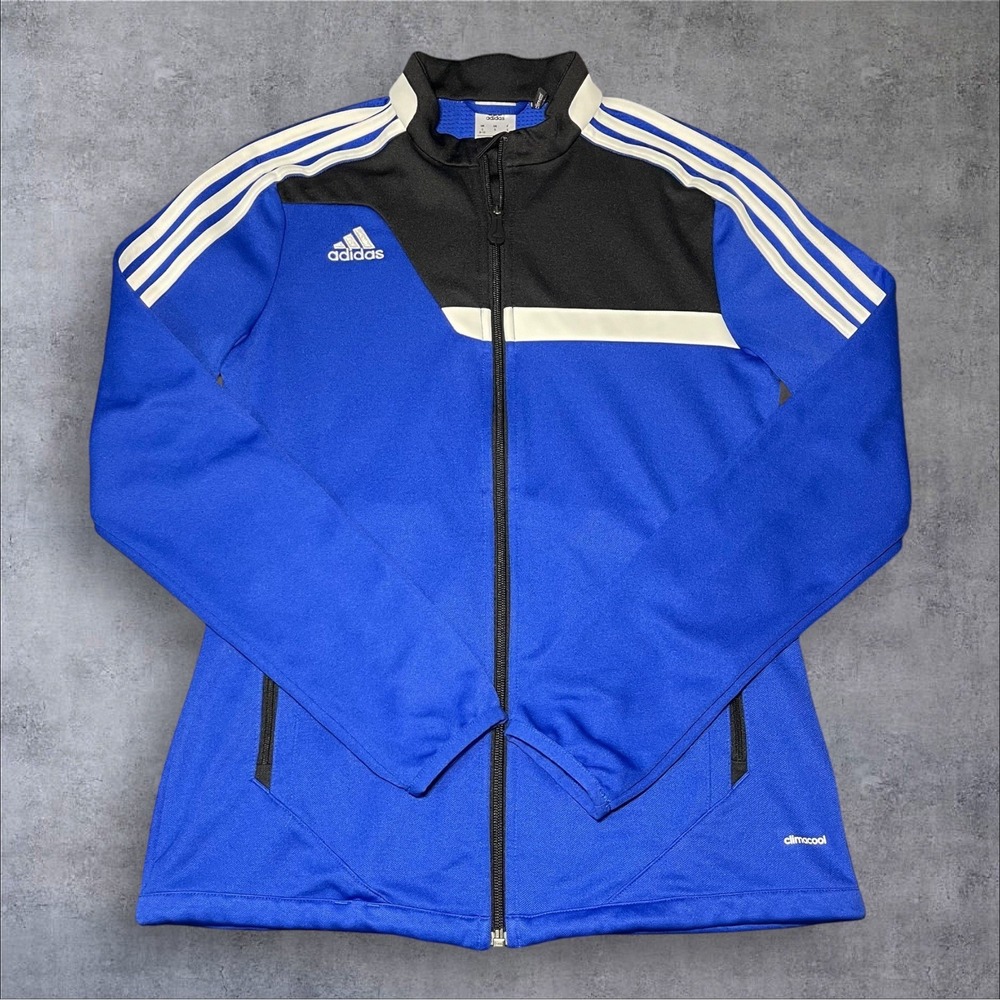 Adidas Zip Up Jacket Womens Size Small Blue Climacool 3 Stripes Pockets